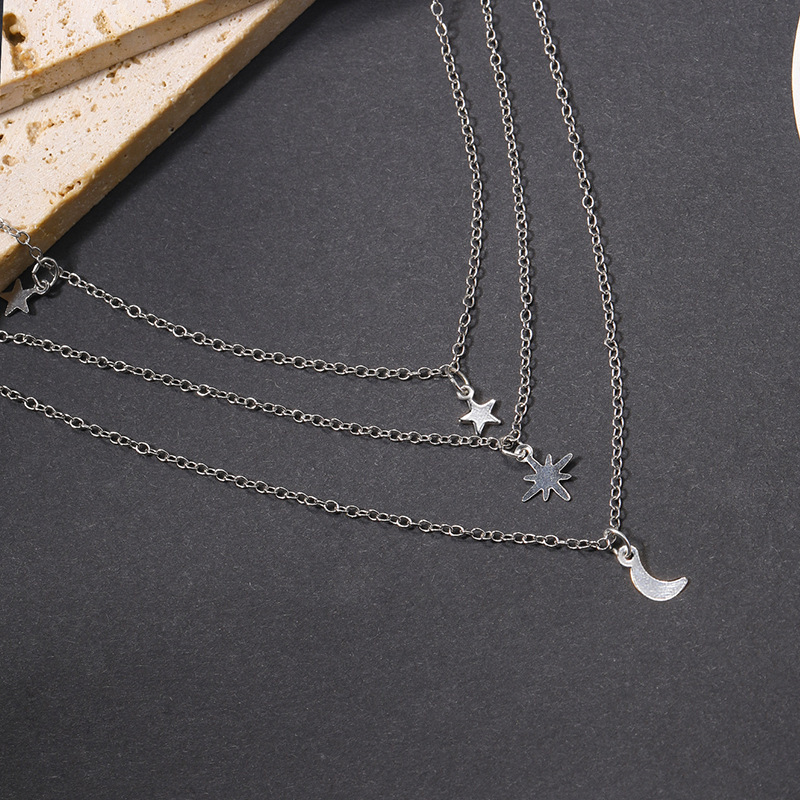 Multi-Layer Necklace with Star and Moon Pendants, Daily Wear